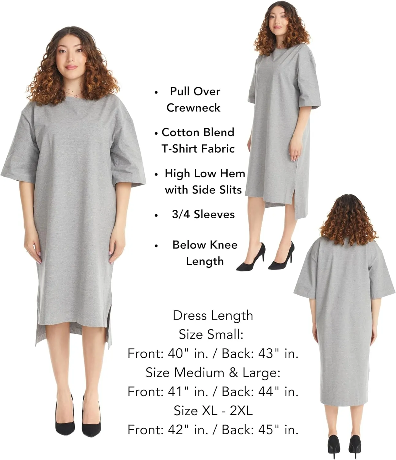 ESTEEZ Womens Oversized Cotton High Low Tunic T-Shirt Dress