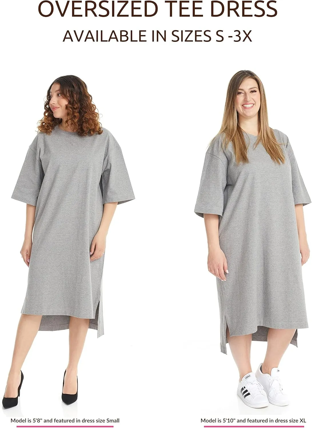 ESTEEZ Womens Oversized Cotton High Low Tunic T-Shirt Dress