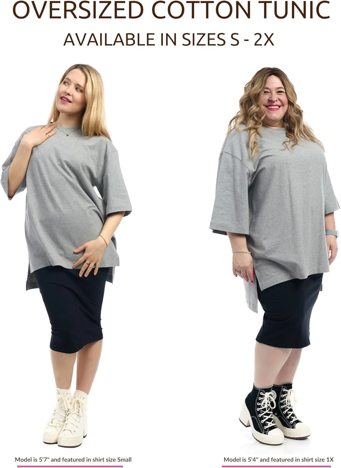 ESTEEZ Womens Oversized Cotton High Low Tunic T-Shirt Dress