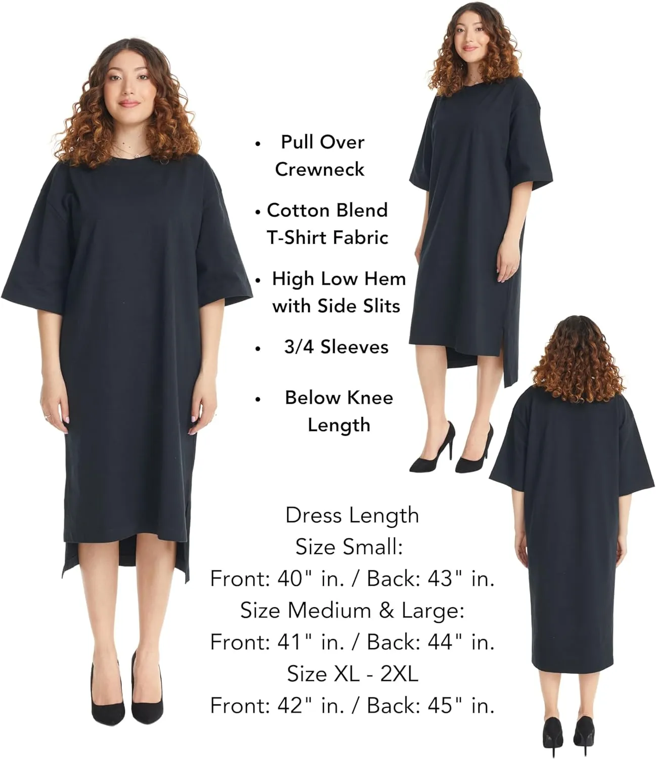 ESTEEZ Womens Oversized Cotton High Low Tunic T-Shirt Dress