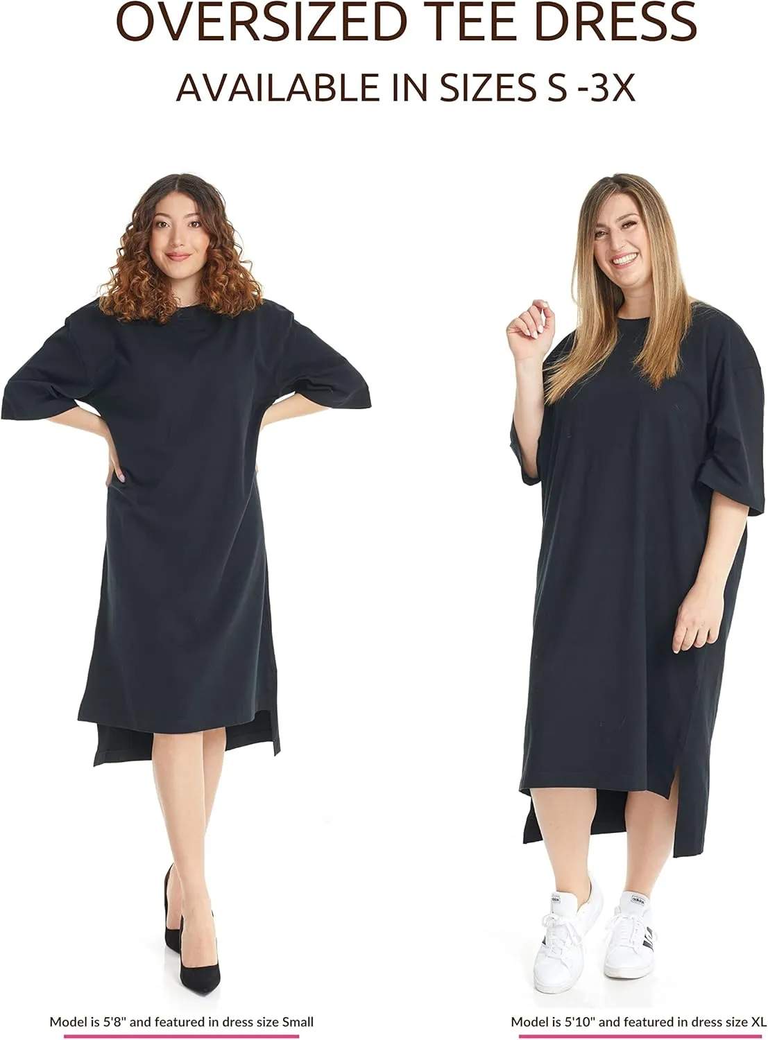 ESTEEZ Womens Oversized Cotton High Low Tunic T-Shirt Dress