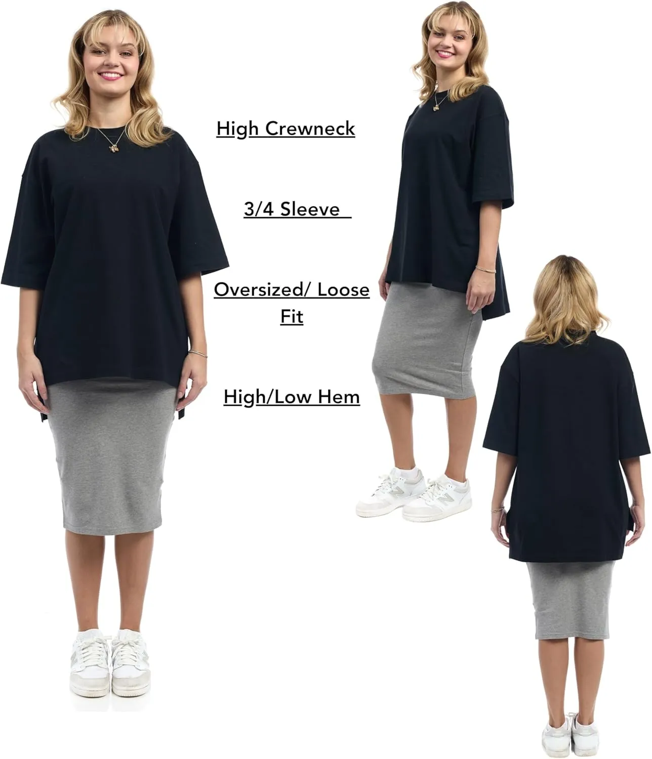 ESTEEZ Womens Oversized Cotton High Low Tunic T-Shirt Dress
