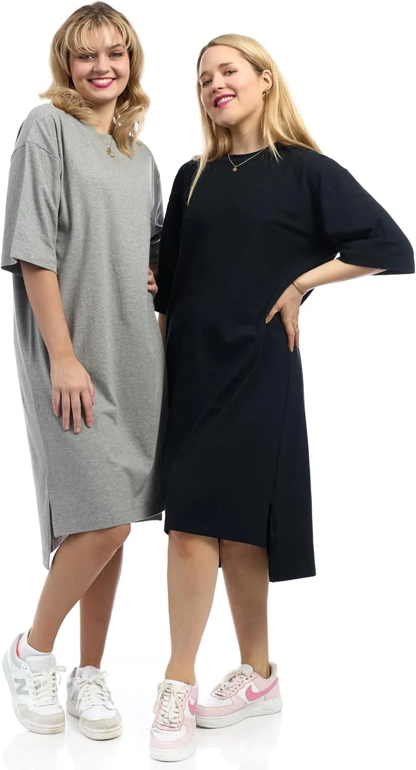 ESTEEZ Womens Oversized Cotton High Low Tunic T-Shirt Dress