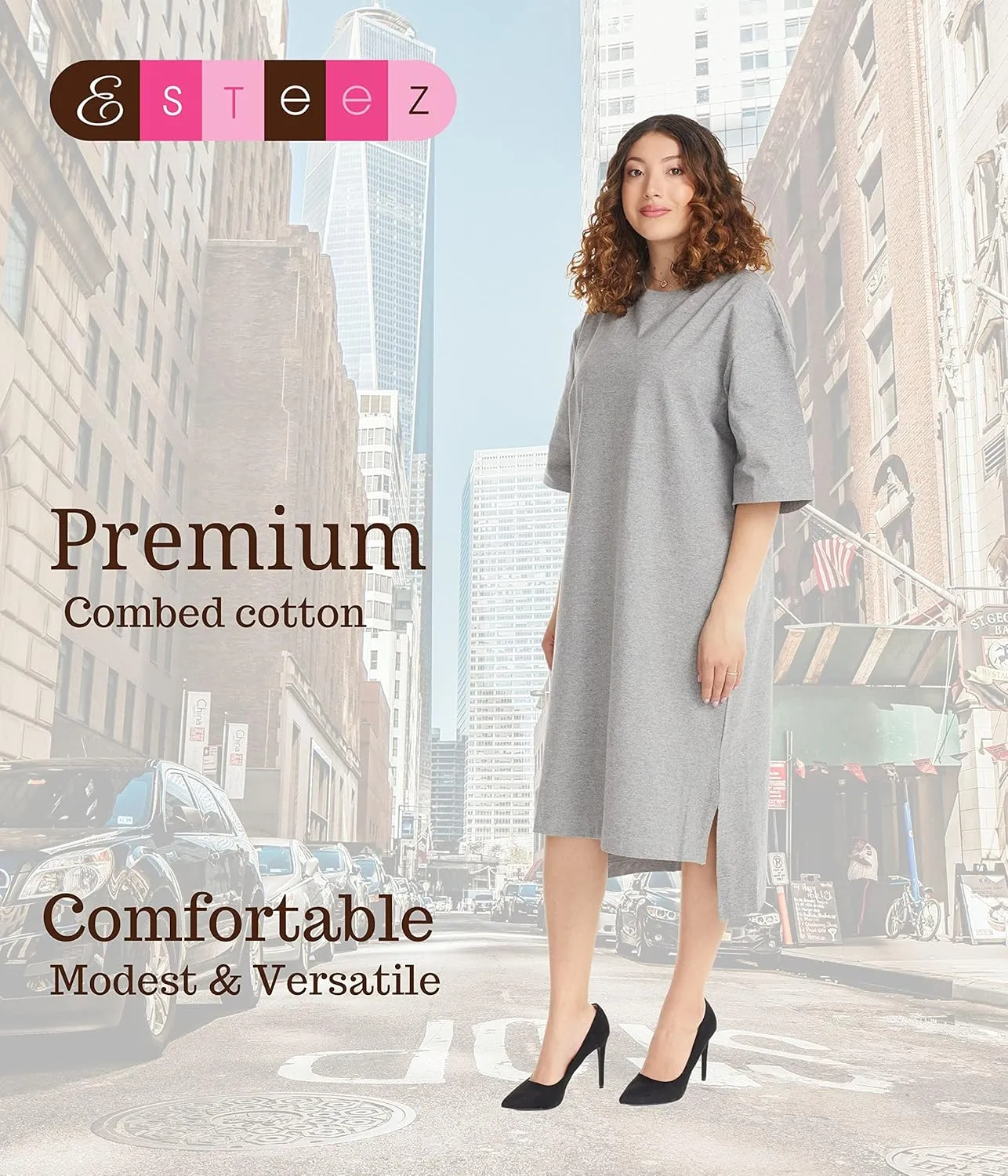 ESTEEZ Womens Oversized Cotton High Low Tunic T-Shirt Dress