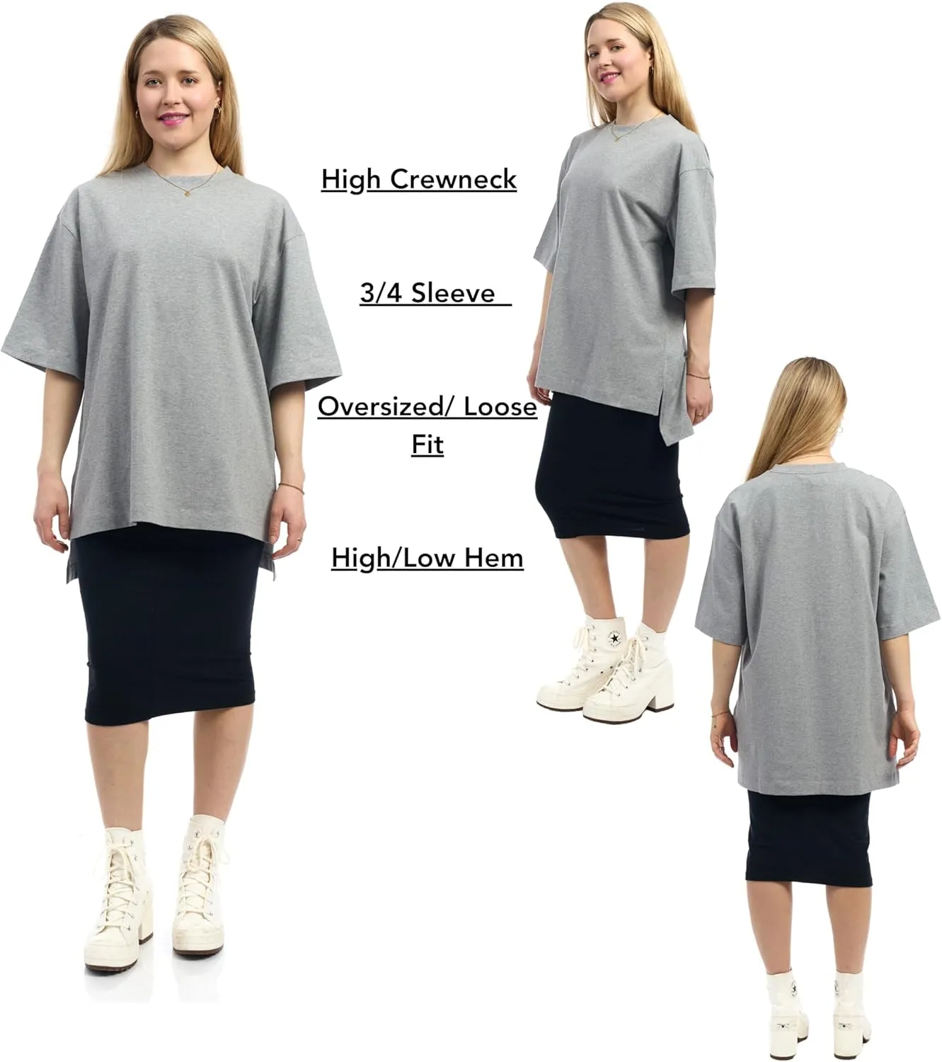 ESTEEZ Womens Oversized Cotton High Low Tunic T-Shirt Dress