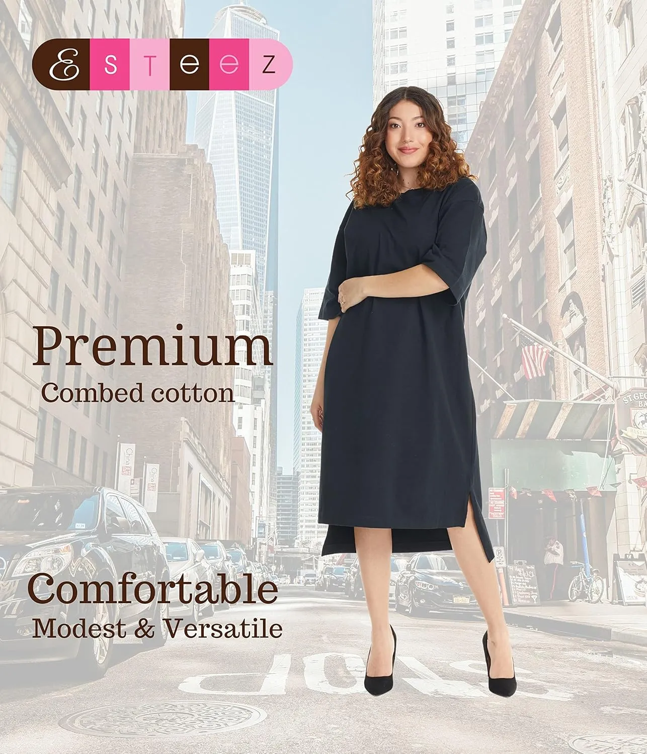 ESTEEZ Womens Oversized Cotton High Low Tunic T-Shirt Dress
