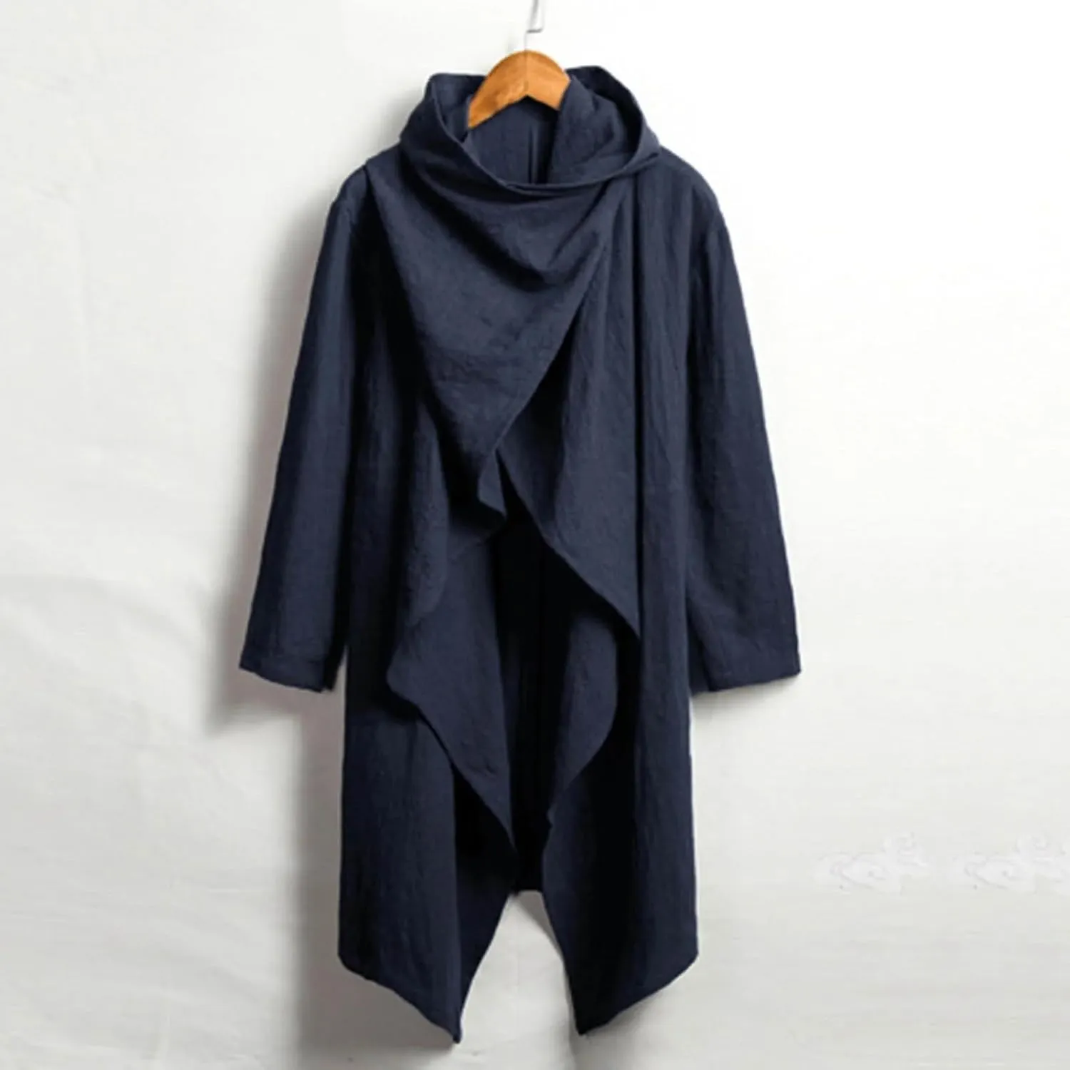 evzosrz Men's Poncho Cape Coats Irregular Hem Trench Coat Cotton Linen Lightweight Open Front Cardigans Winter Long Outwears