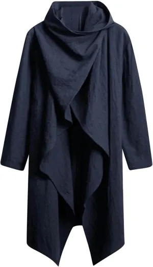 evzosrz Men's Poncho Cape Coats Irregular Hem Trench Coat Cotton Linen Lightweight Open Front Cardigans Winter Long Outwears