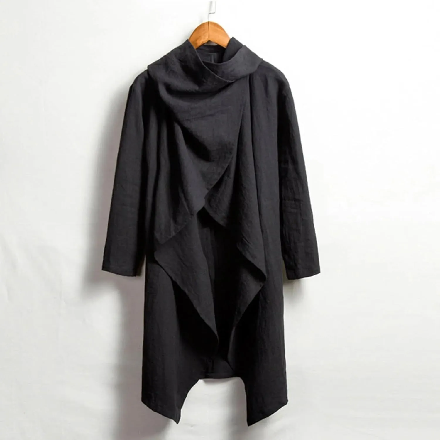 evzosrz Men's Poncho Cape Coats Irregular Hem Trench Coat Cotton Linen Lightweight Open Front Cardigans Winter Long Outwears