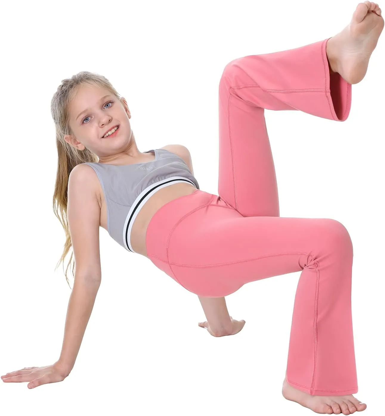 Ewedoos Girls Flare Leggings Crossover with Pocket Preppy Clothes Leggings for Girls Yoga Pants Dance Casual Uniform