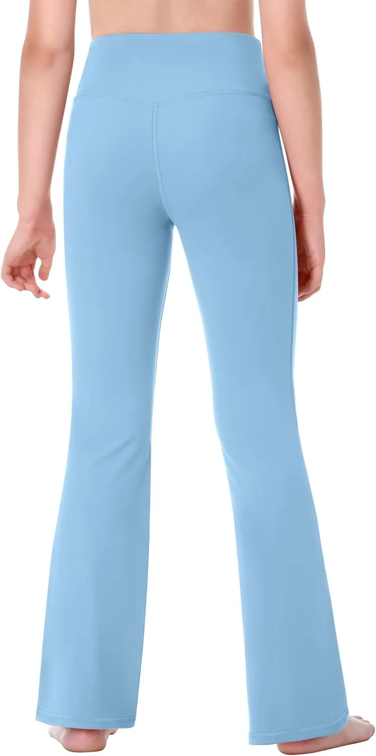 Ewedoos Girls Flare Leggings Crossover with Pocket Preppy Clothes Leggings for Girls Yoga Pants Dance Casual Uniform