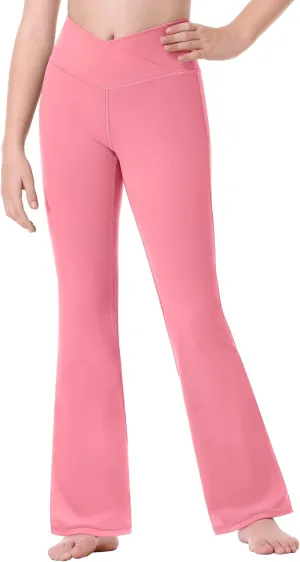 Ewedoos Girls Flare Leggings Crossover with Pocket Preppy Clothes Leggings for Girls Yoga Pants Dance Casual Uniform