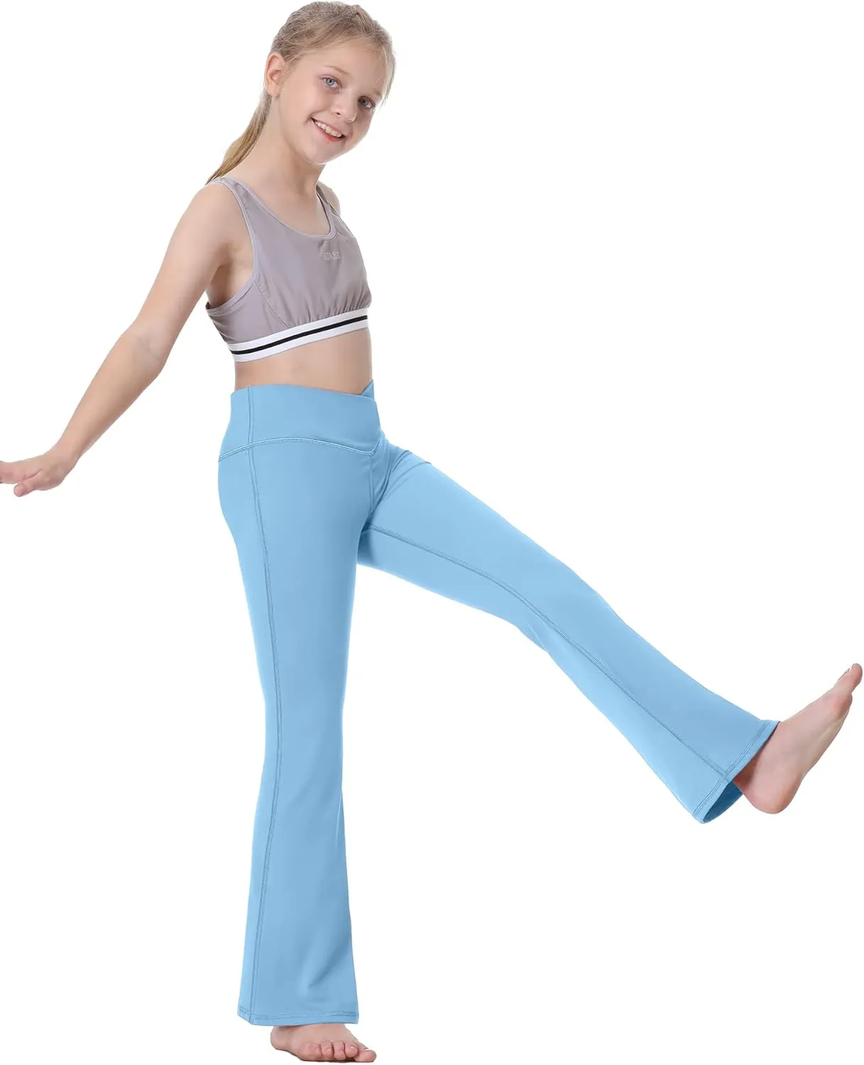 Ewedoos Girls Flare Leggings Crossover with Pocket Preppy Clothes Leggings for Girls Yoga Pants Dance Casual Uniform