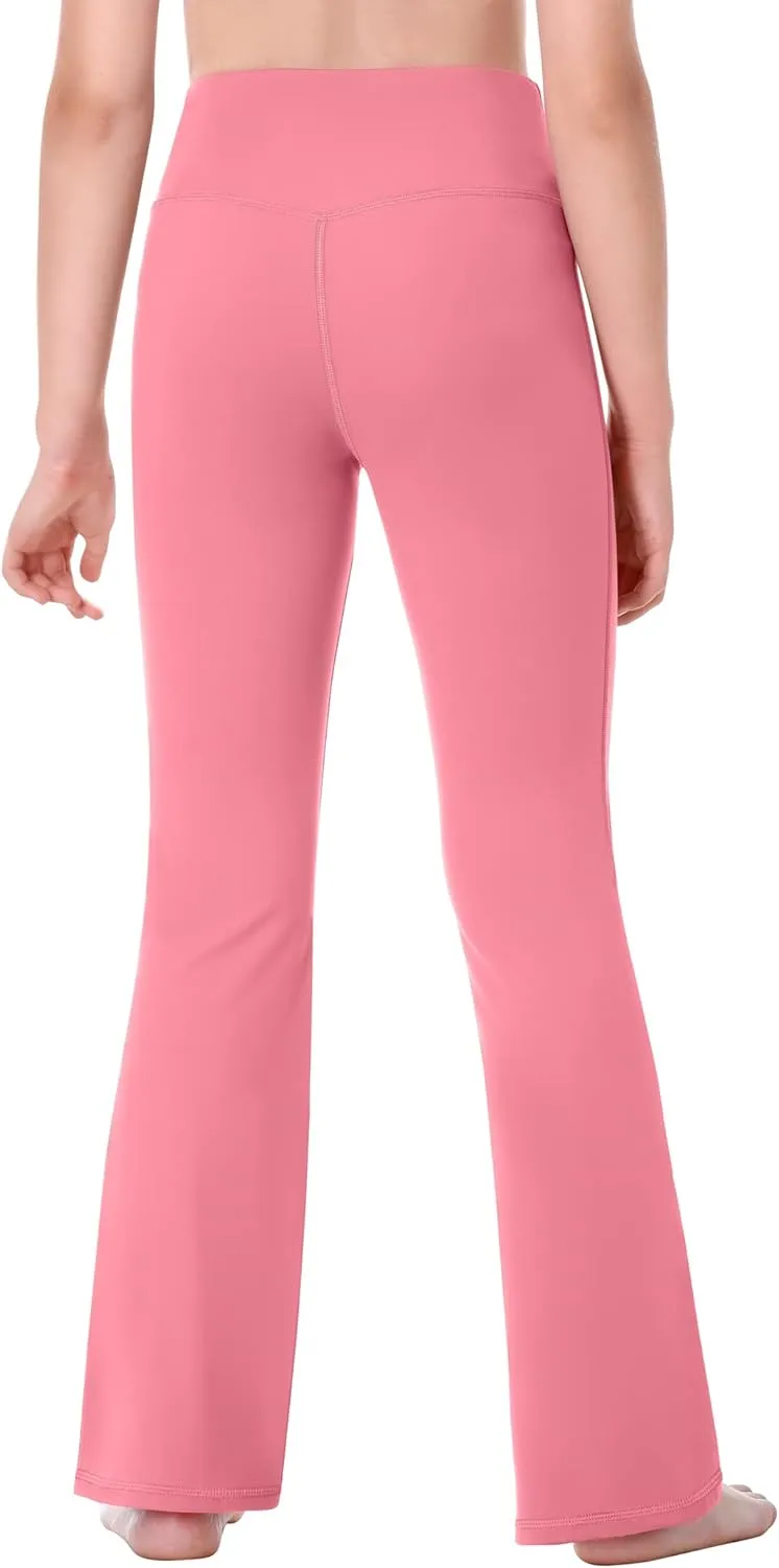 Ewedoos Girls Flare Leggings Crossover with Pocket Preppy Clothes Leggings for Girls Yoga Pants Dance Casual Uniform