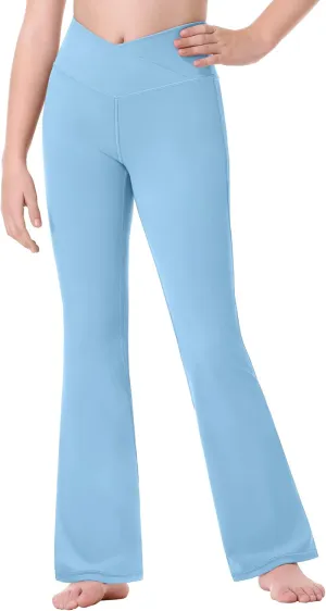 Ewedoos Girls Flare Leggings Crossover with Pocket Preppy Clothes Leggings for Girls Yoga Pants Dance Casual Uniform