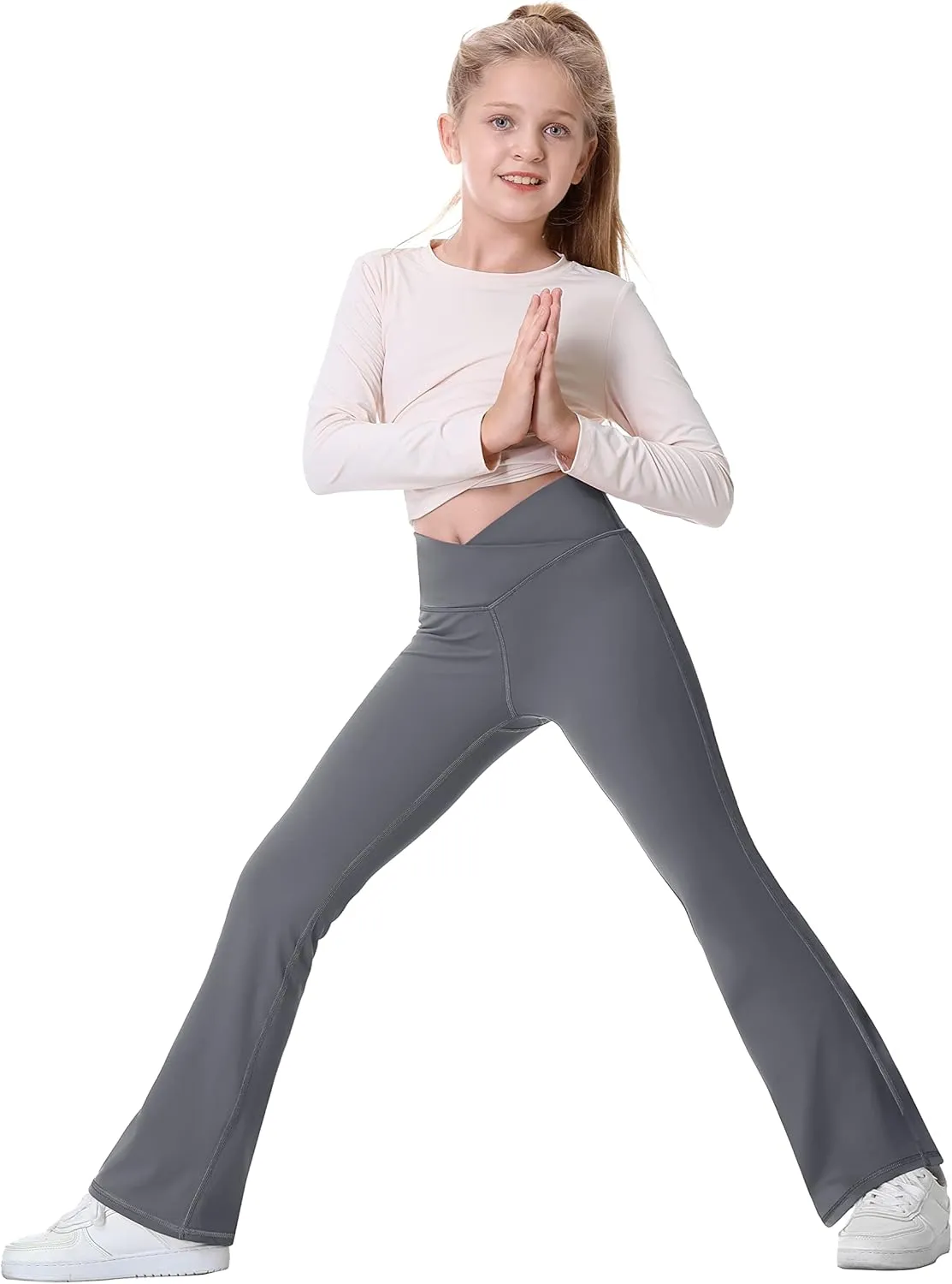 Ewedoos Girls Flare Leggings Crossover with Pocket Preppy Clothes Leggings for Girls Yoga Pants Dance Casual Uniform