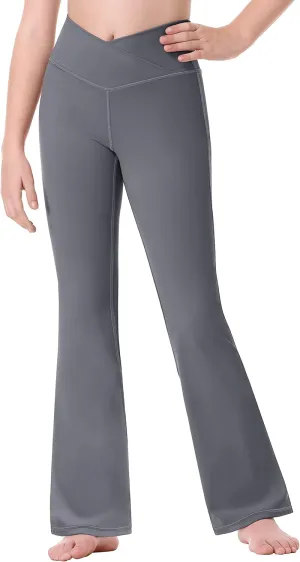 Ewedoos Girls Flare Leggings Crossover with Pocket Preppy Clothes Leggings for Girls Yoga Pants Dance Casual Uniform
