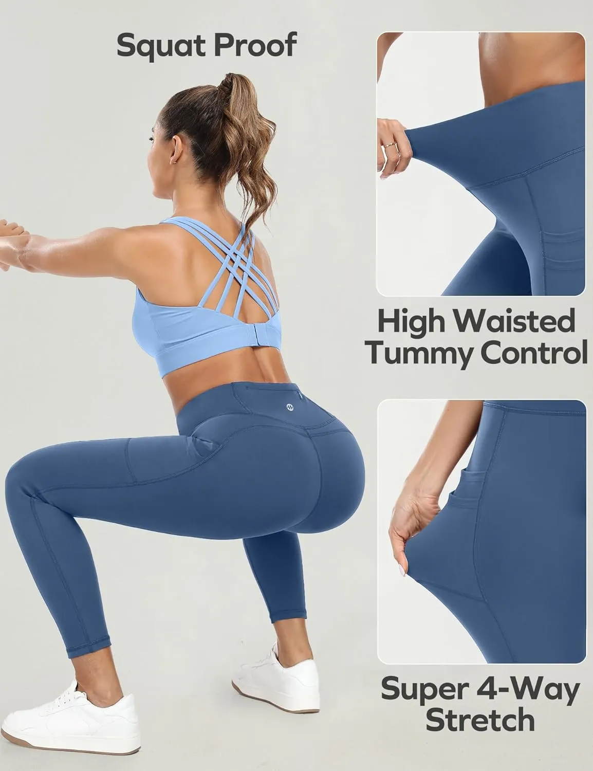 Ewedoos Leggings with 5 Pockets for Women Yoga Pants 25"/ 27" Workout Leggings for Women Tummy Control Running