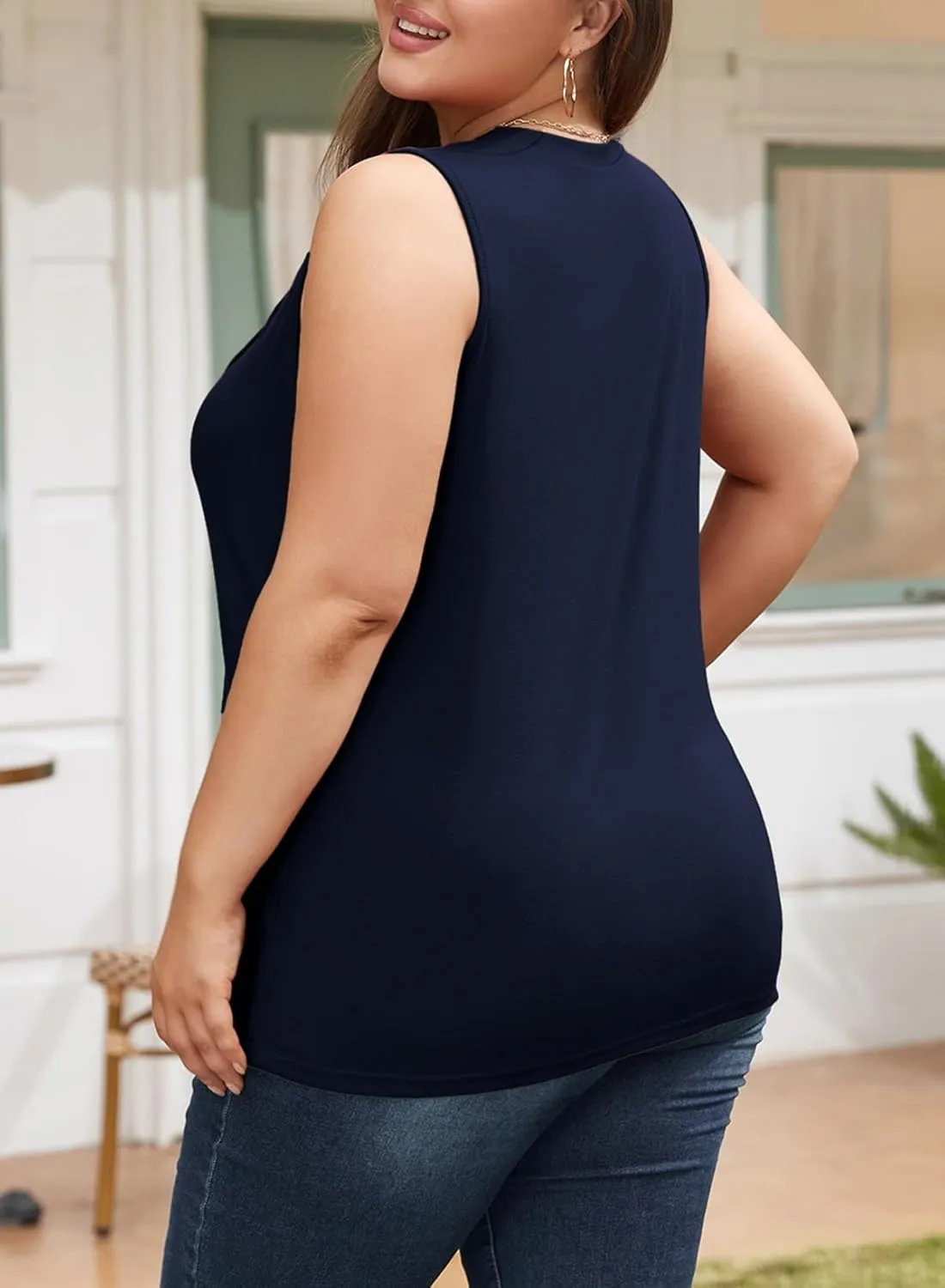 Eytino Plus Size Tank Tops for Women Summer Crewneck Sleeveless T Shirts Loose Fit Tunic Blouse(1X-5X)