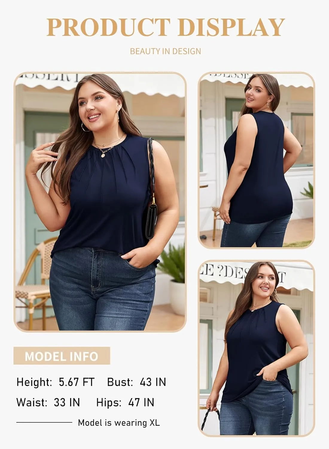 Eytino Plus Size Tank Tops for Women Summer Crewneck Sleeveless T Shirts Loose Fit Tunic Blouse(1X-5X)