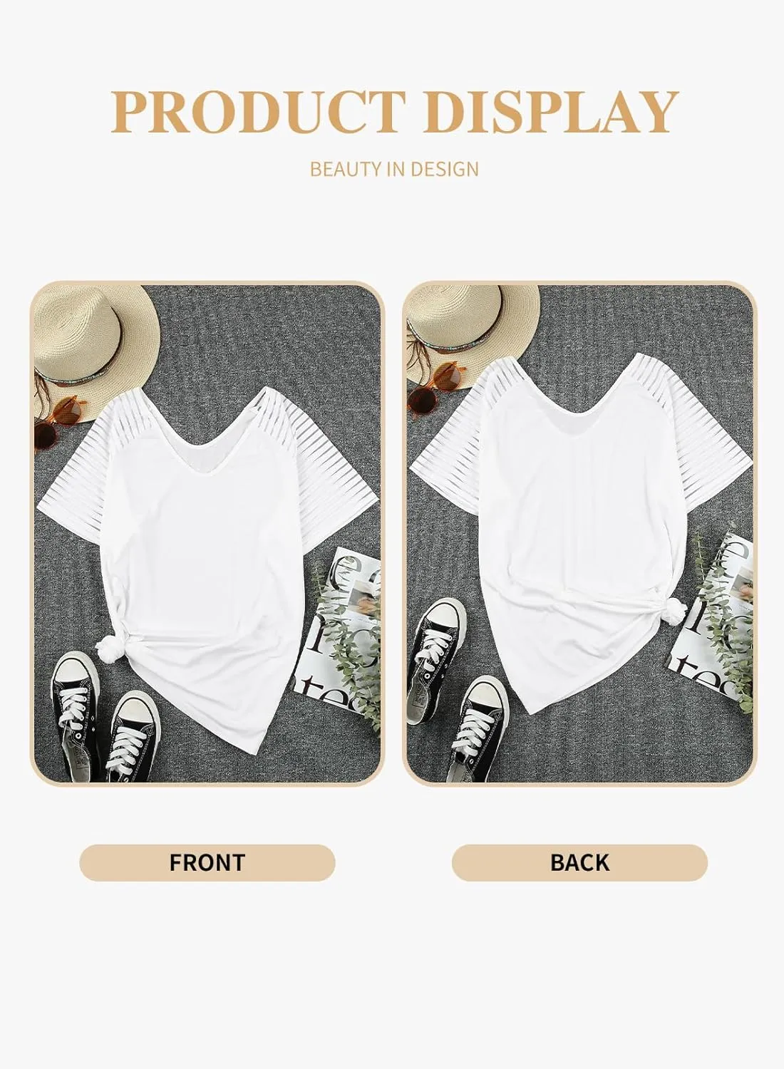Eytino Women Plus Size Tops Casual Solid Short Sleeve V Neck Striped Mesh Patchwork Loose Blouse Shirts(1X-5X)