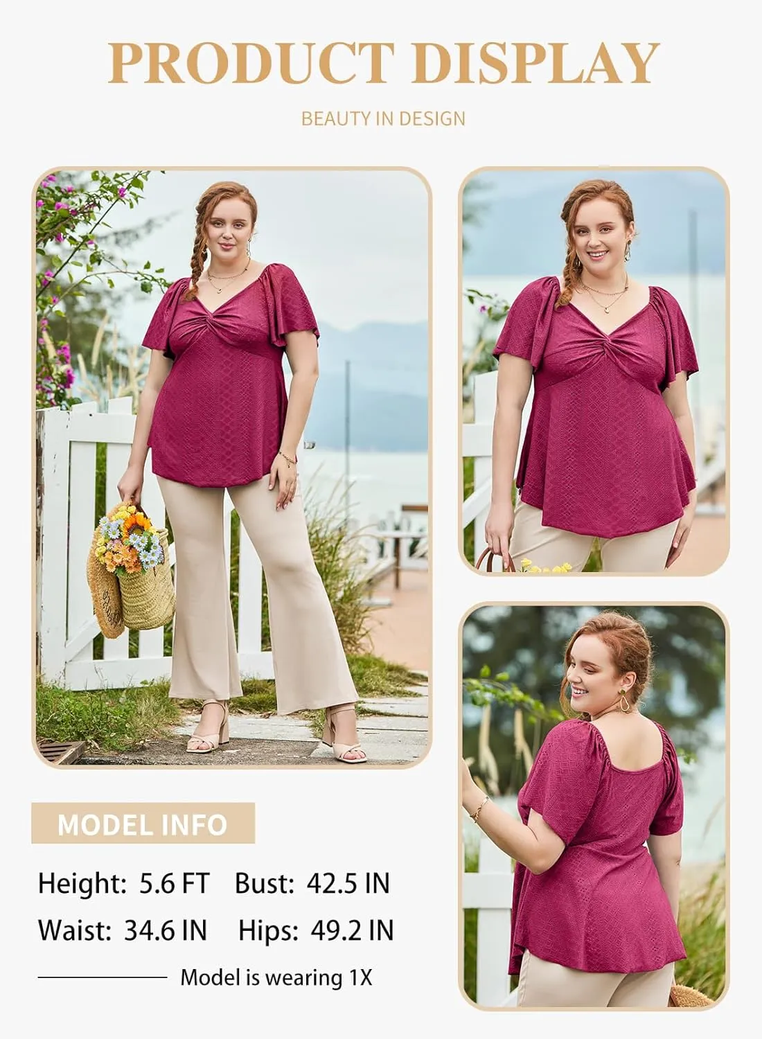 Eytino Womens Plus Size Tops Twist Front V Neck Short Sleeve Eyelet Embroidery Summer Loose Blouse Shirts(1X-5X)
