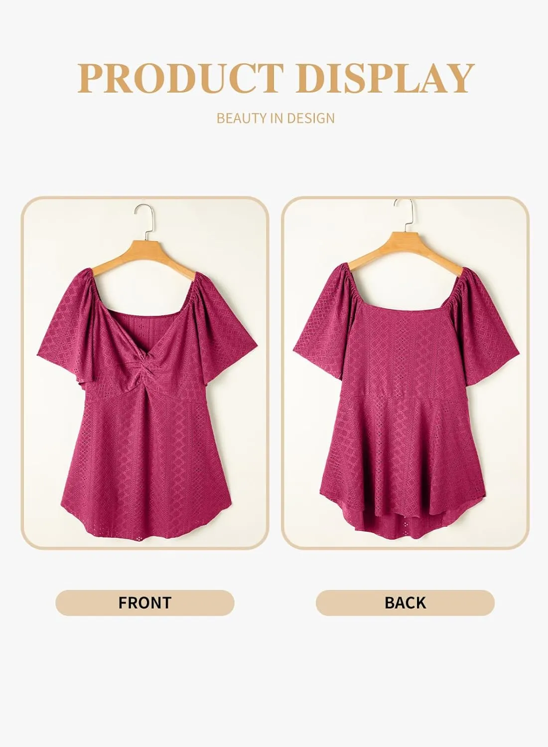 Eytino Womens Plus Size Tops Twist Front V Neck Short Sleeve Eyelet Embroidery Summer Loose Blouse Shirts(1X-5X)