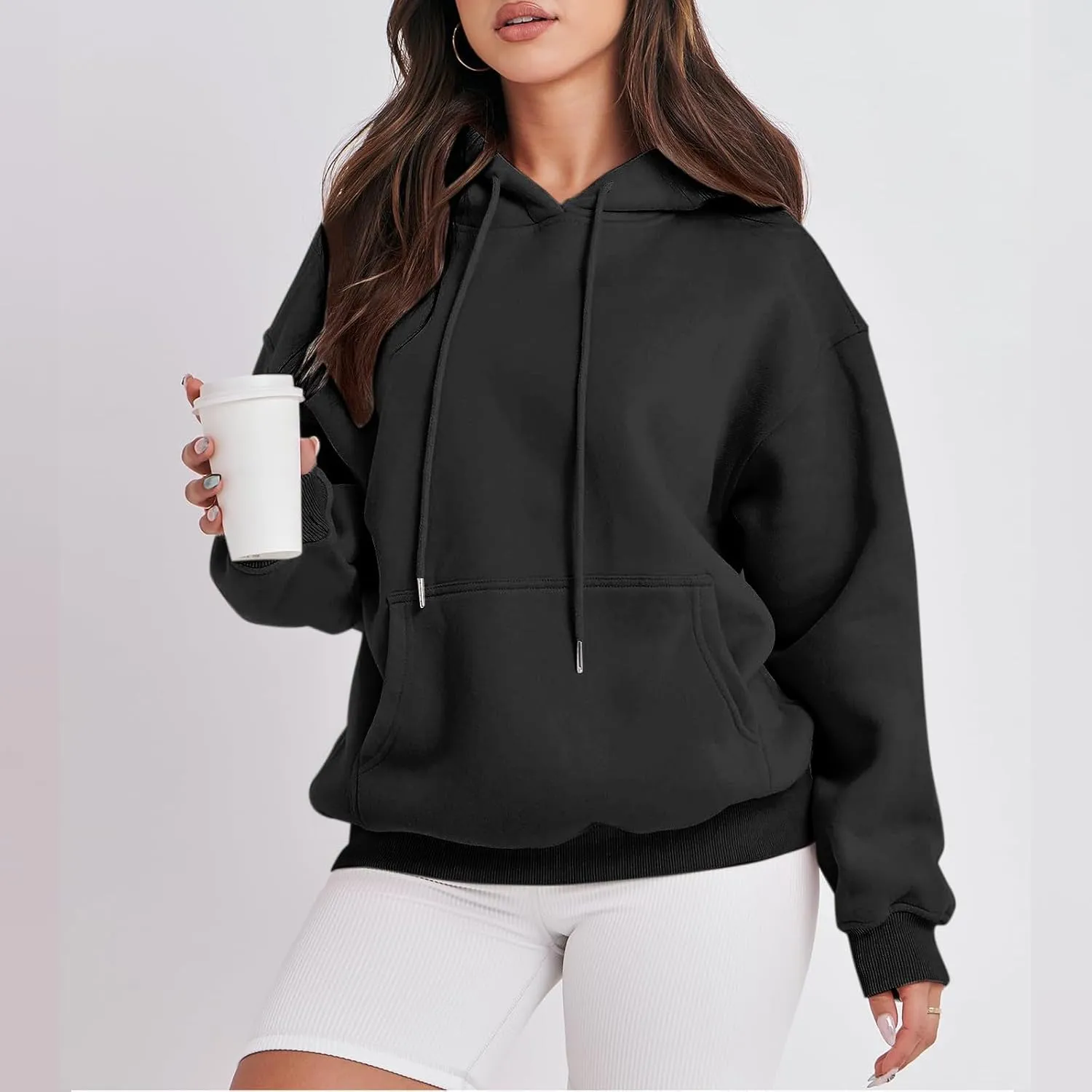 Fall Oversized Casual Sweatshirts with Pocket Ladies Women Hooded Print Round Neck Sweatshirt Long Sleeve with