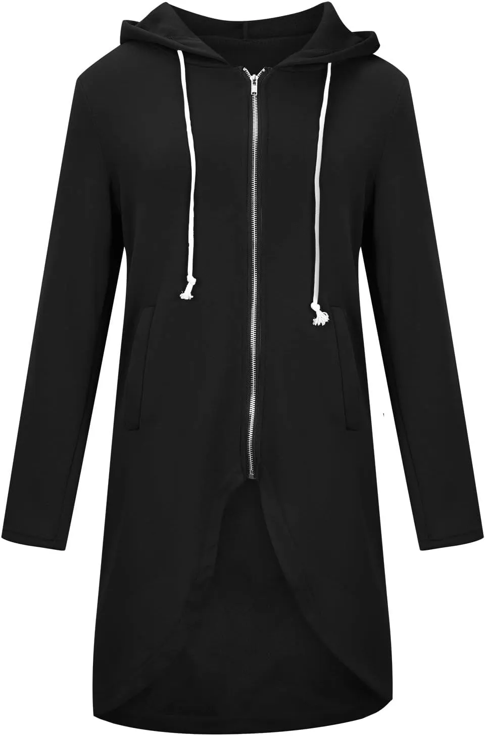 fartey Zip Up Hoodie Women Casual Oversized Long Hoodies Long Sleeve Drawstring Asymmetrical Tunic Sweatshirts With Pockets