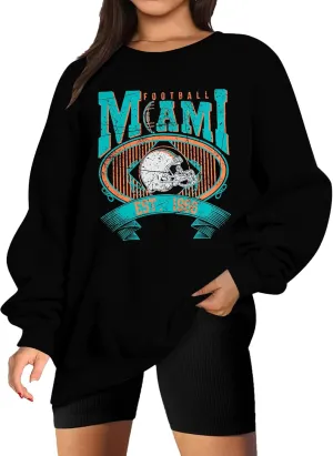 FASHGL Miami Football Sweatshirt Women Game Day Oversize Shirt Sunday Funday Football Season Long Sleeve Shirt