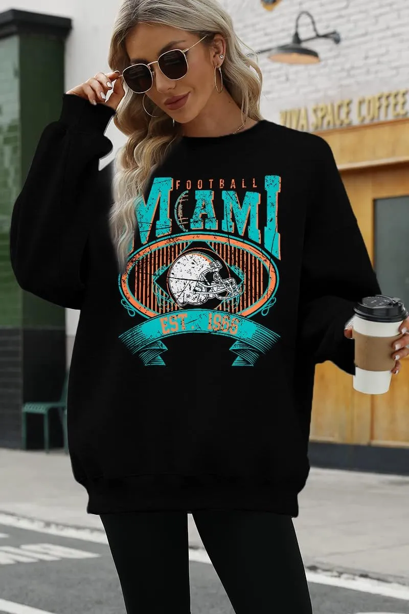 FASHGL Miami Football Sweatshirt Women Game Day Oversize Shirt Sunday Funday Football Season Long Sleeve Shirt
