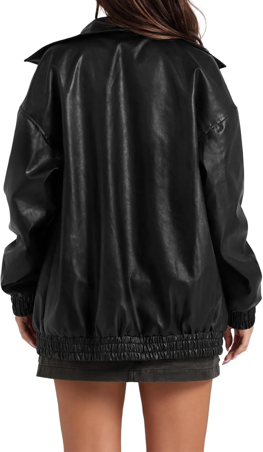 Faux Leather Jacket Women Oversized Leather Bomber Jackets Faux Suede Fall Fashion Motorcycle Coats Black Biker Outfit
