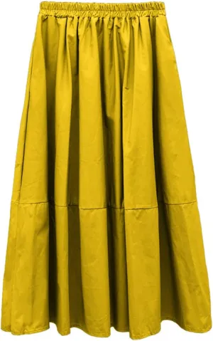Femiserah Women's Casual High Waist Pleated A-Line Midi Skirt with Pockets