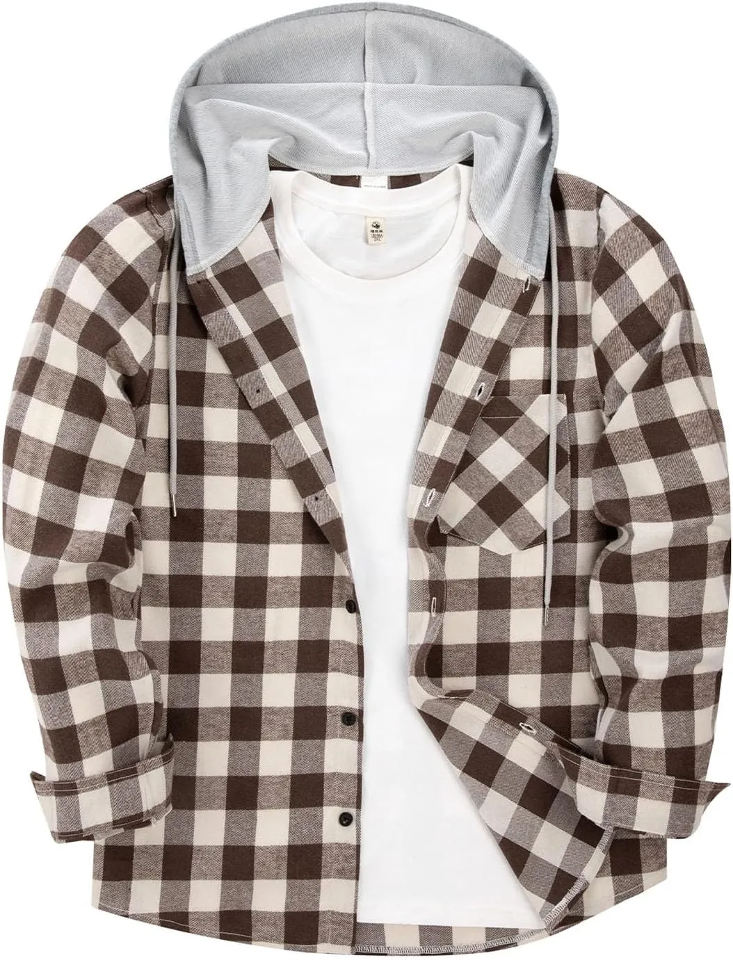 Flannel Hoodie for Mens Casual Long Sleeve Button Down Hooded Plaid Shirt Jacket Lightweight Fall Shacket Hoodies