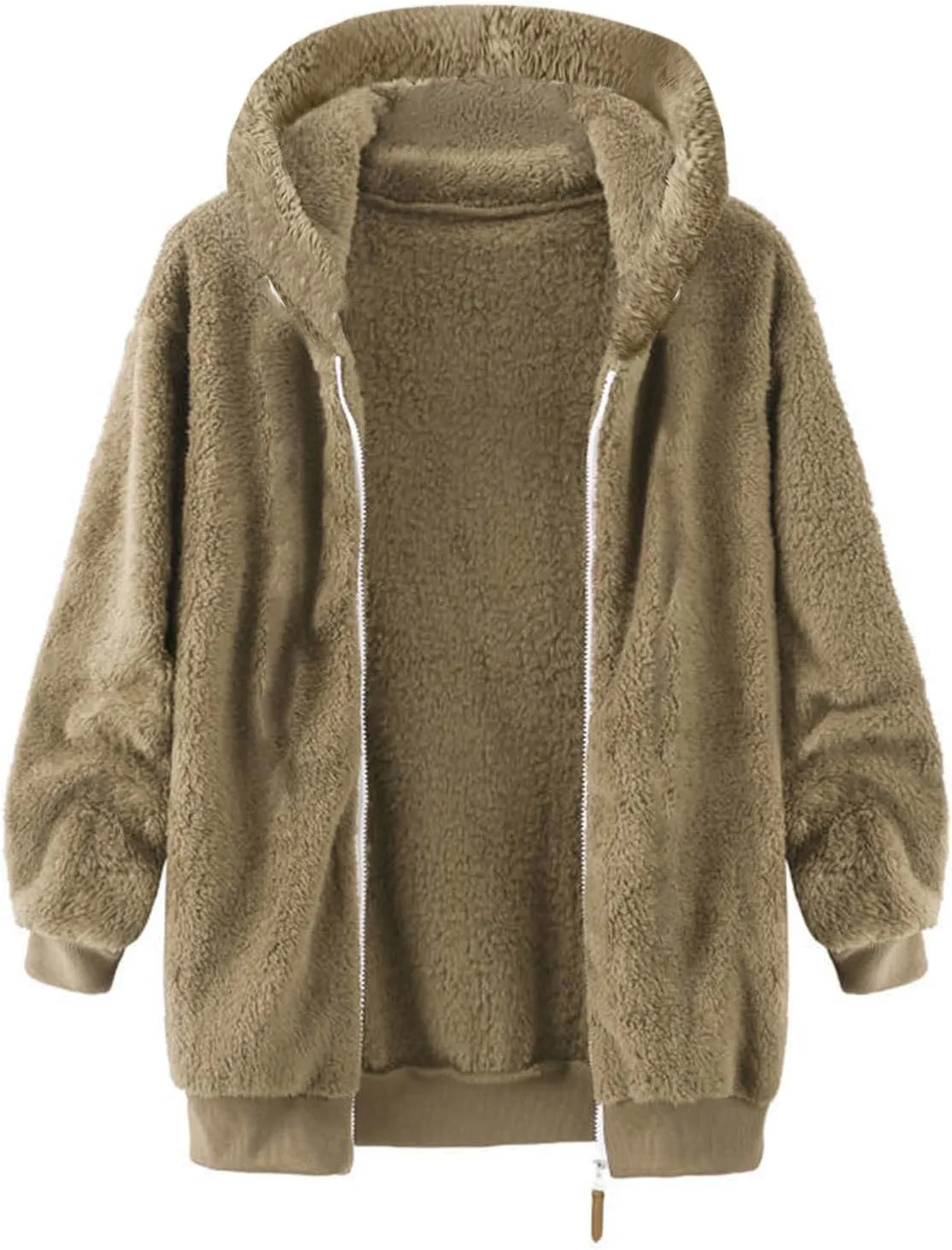 Fleece Jacket Men Fuzzy Zip up Hoodie Open Front Hooded Cardigan Faux Fur Coat Warm Fall Winter Jackets Thermal Outwear