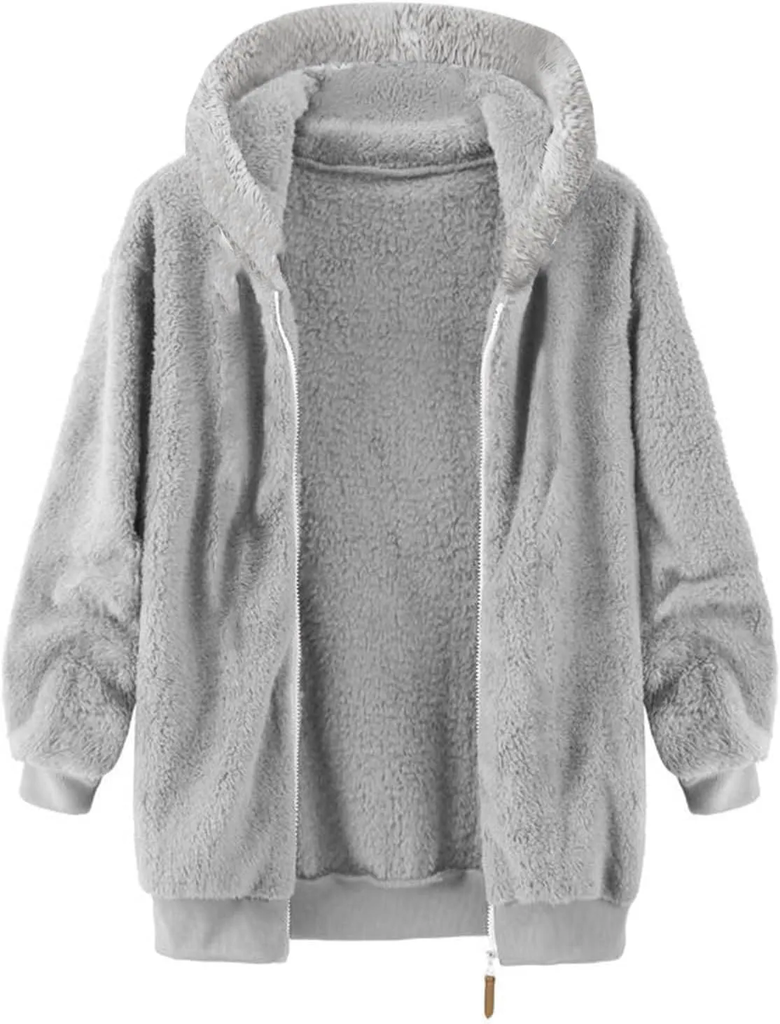 Fleece Jacket Men Fuzzy Zip up Hoodie Open Front Hooded Cardigan Faux Fur Coat Warm Fall Winter Jackets Thermal Outwear