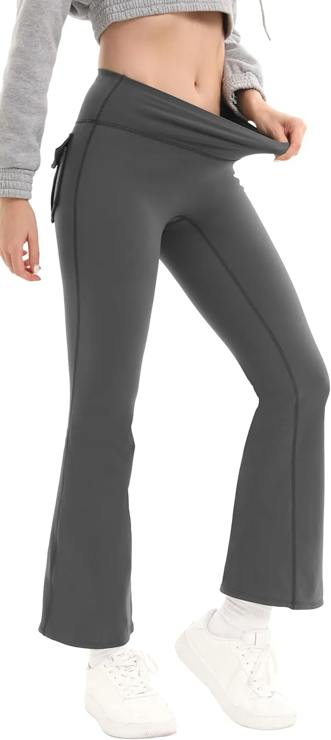 Fleece Lined Leggings for Women Flare High Waist Tummy Control Soft Bootcut Yoga Pants with Pockets Leggings