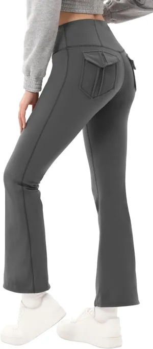 Fleece Lined Leggings for Women Flare High Waist Tummy Control Soft Bootcut Yoga Pants with Pockets Leggings