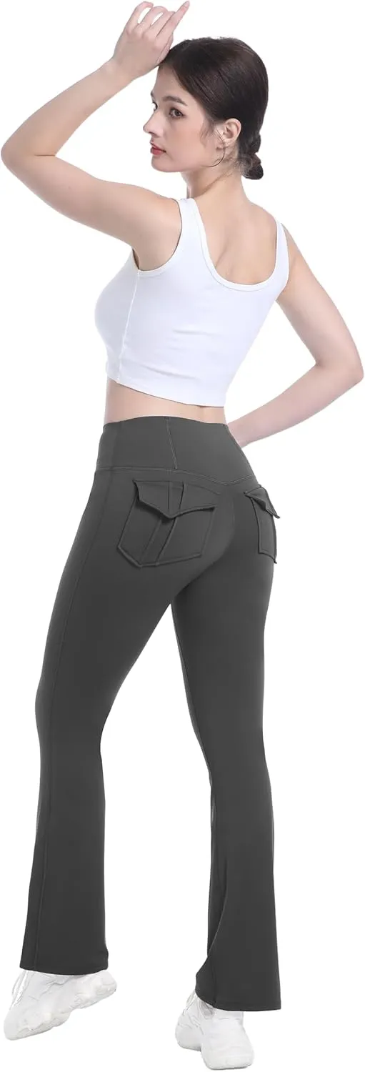 Fleece Lined Leggings for Women Flare High Waist Tummy Control Soft Bootcut Yoga Pants with Pockets Leggings