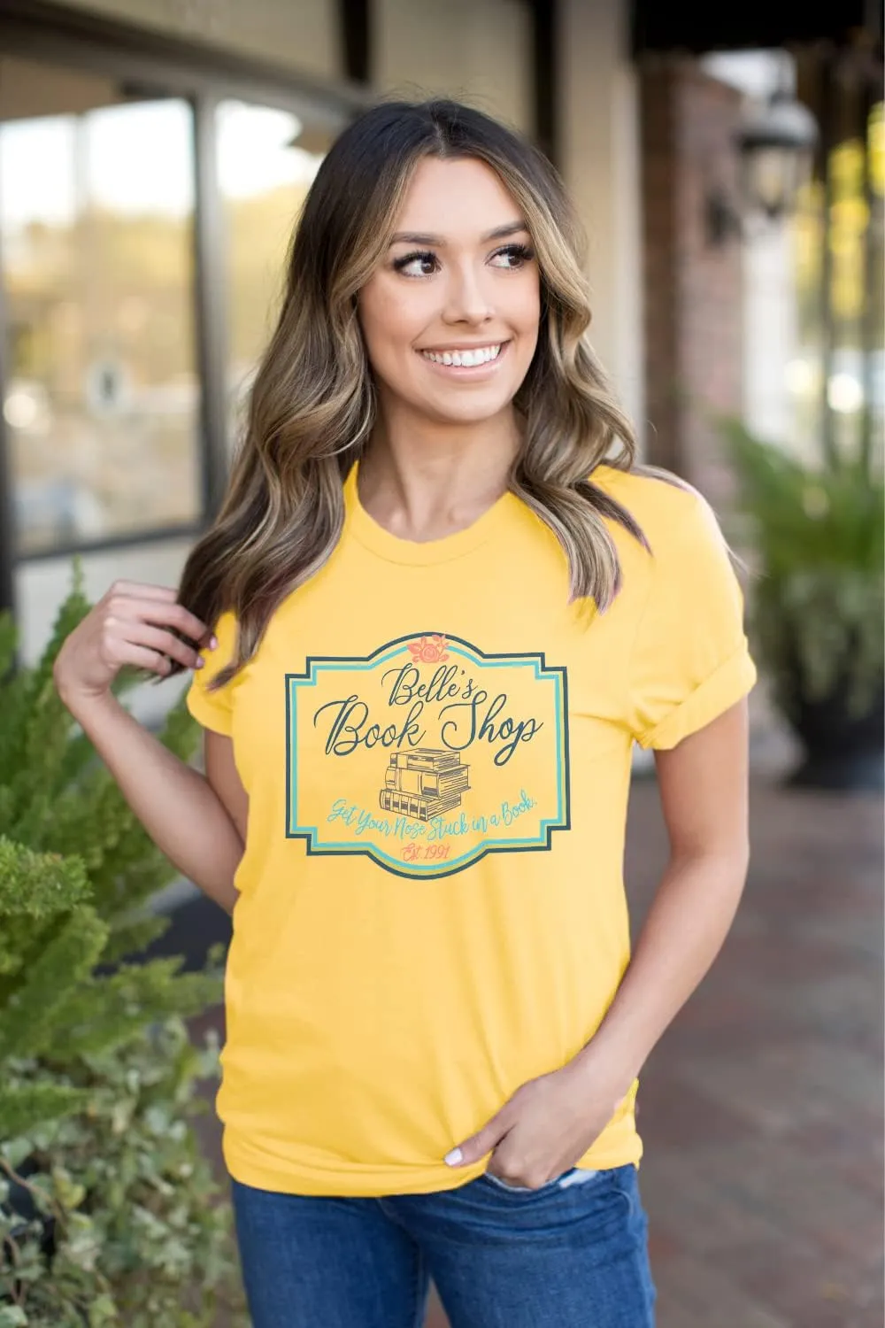 FLOYU Women Belle's Book Shop Shirt Princess Belle T-Shirt Book Lover Tops Casual Magic Kingdom Short Sleeve Shirt
