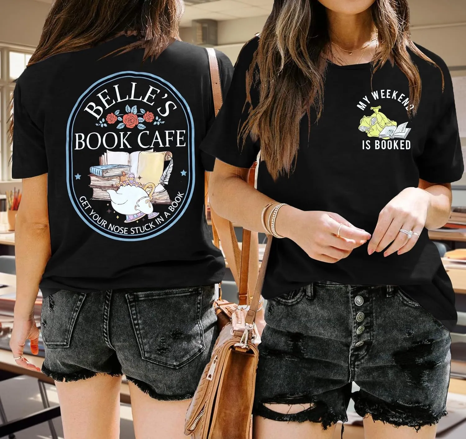 FLOYU Women Belle's Book Shop Shirt Princess Belle T-Shirt Book Lover Tops Casual Magic Kingdom Short Sleeve Shirt