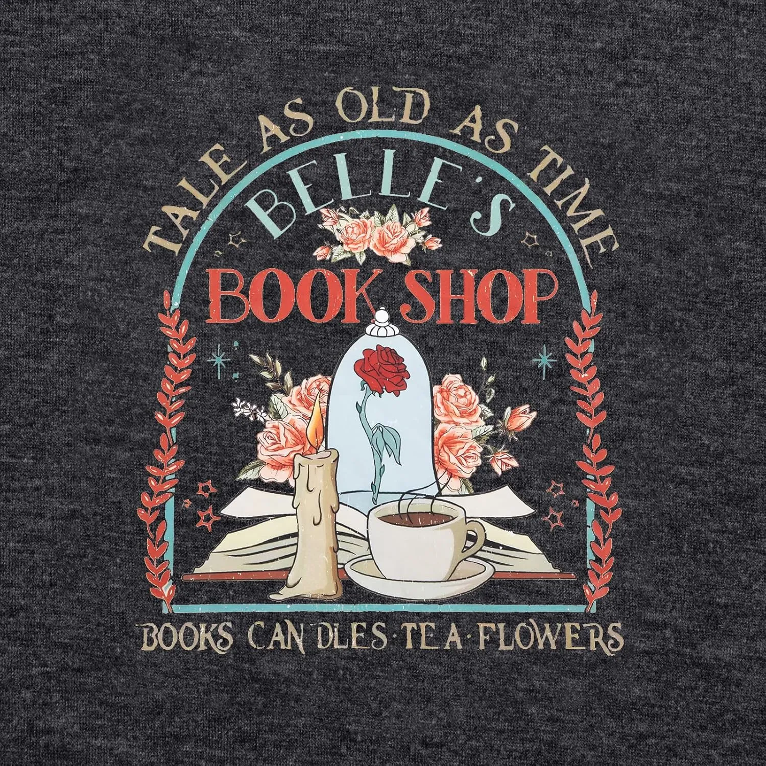 FLOYU Women Belle's Book Shop Shirt Princess Belle T-Shirt Book Lover Tops Casual Magic Kingdom Short Sleeve Shirt