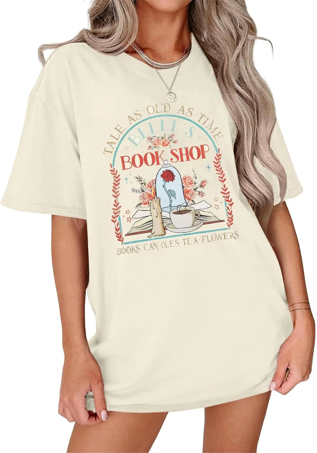 FLOYU Women Belle's Book Shop Shirt Princess Belle T-Shirt Book Lover Tops Casual Magic Kingdom Short Sleeve Shirt