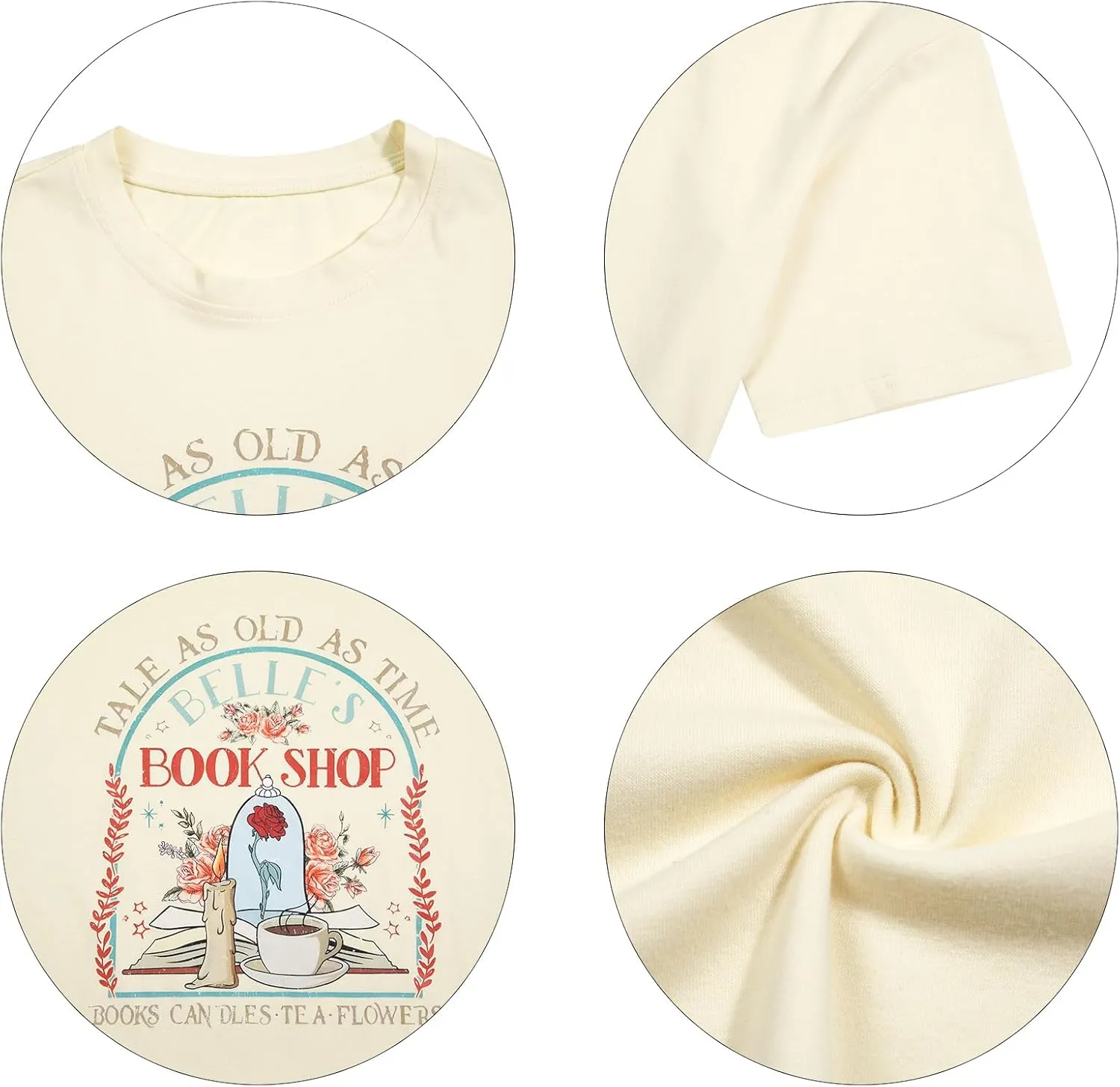 FLOYU Women Belle's Book Shop Shirt Princess Belle T-Shirt Book Lover Tops Casual Magic Kingdom Short Sleeve Shirt