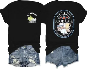 FLOYU Women Belle's Book Shop Shirt Princess Belle T-Shirt Book Lover Tops Casual Magic Kingdom Short Sleeve Shirt