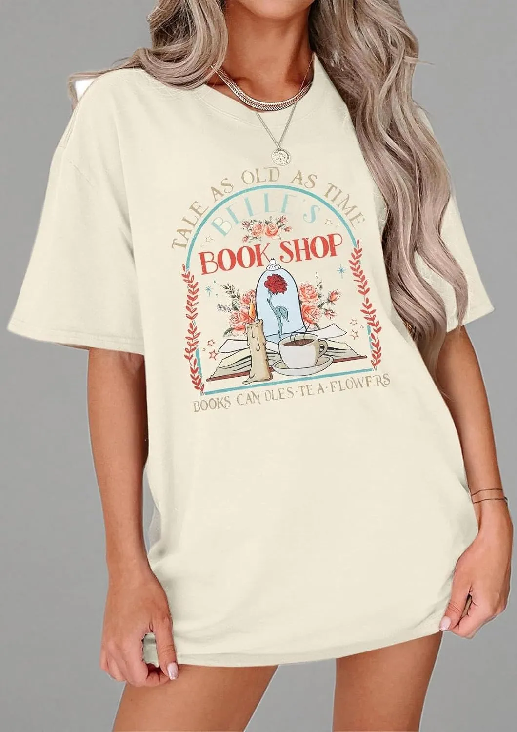 FLOYU Women Belle's Book Shop Shirt Princess Belle T-Shirt Book Lover Tops Casual Magic Kingdom Short Sleeve Shirt