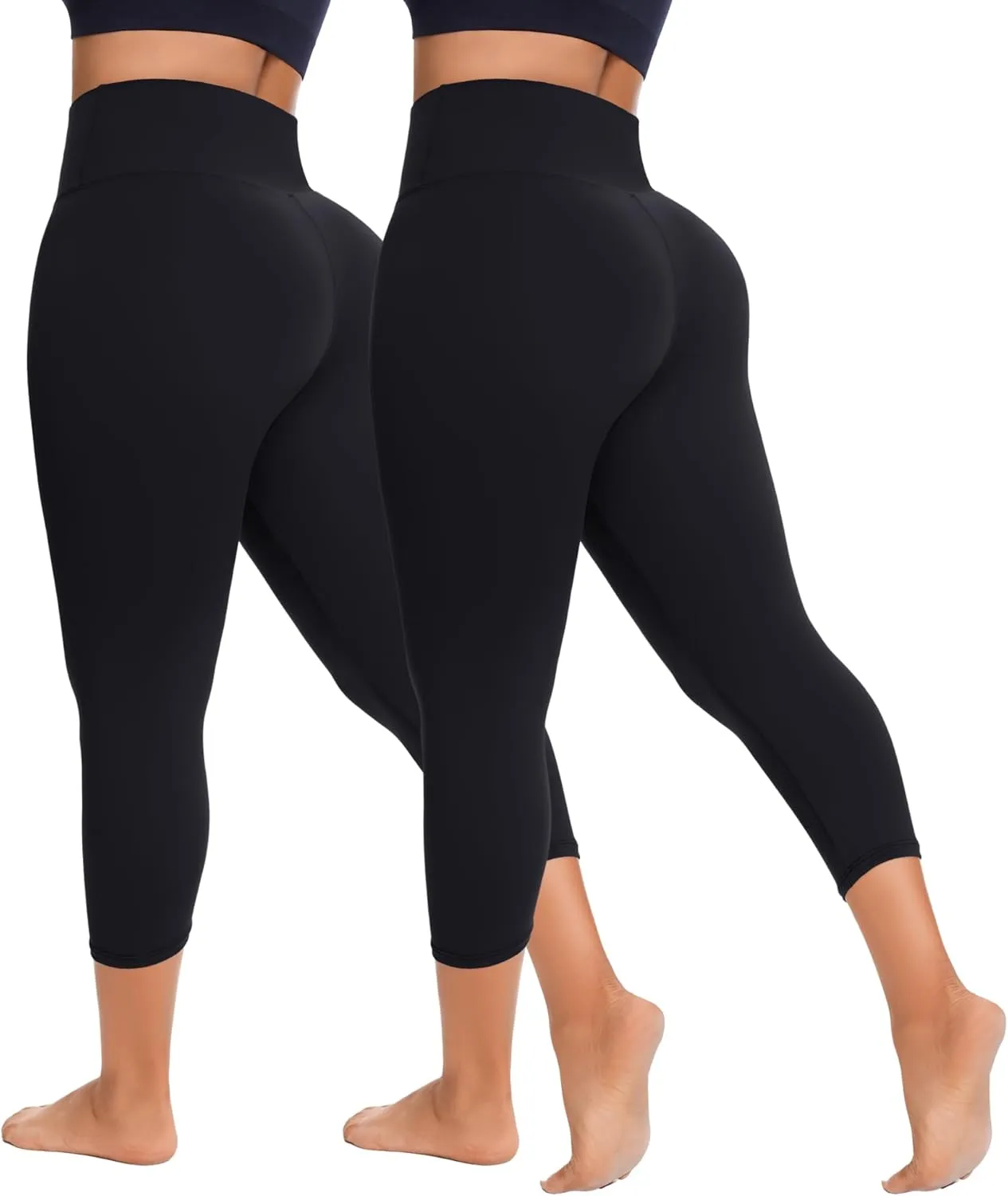 FULLSOFT 2 Pack Capri Leggings for Women-High Waist Tummy Control Non See Through Leggings Workout Pants