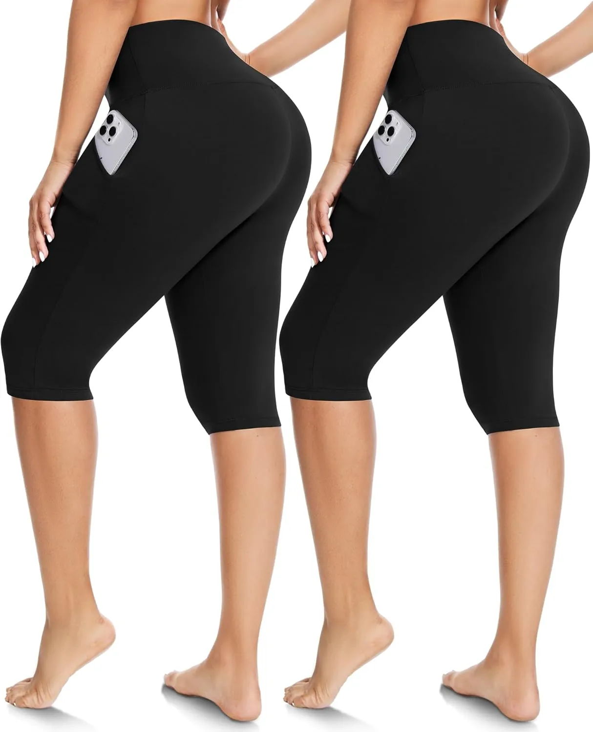 FULLSOFT 2 Pack Women's Knee-Length Leggings -High Waist Capri Biker Shorts -Workout Casual Summer Yoga Leggings