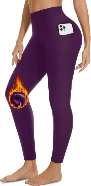 FULLSOFT Fleece Lined Leggings with Pockets for Women - High Waisted Thermal Warm Yoga Pants Winter Workout Leggings