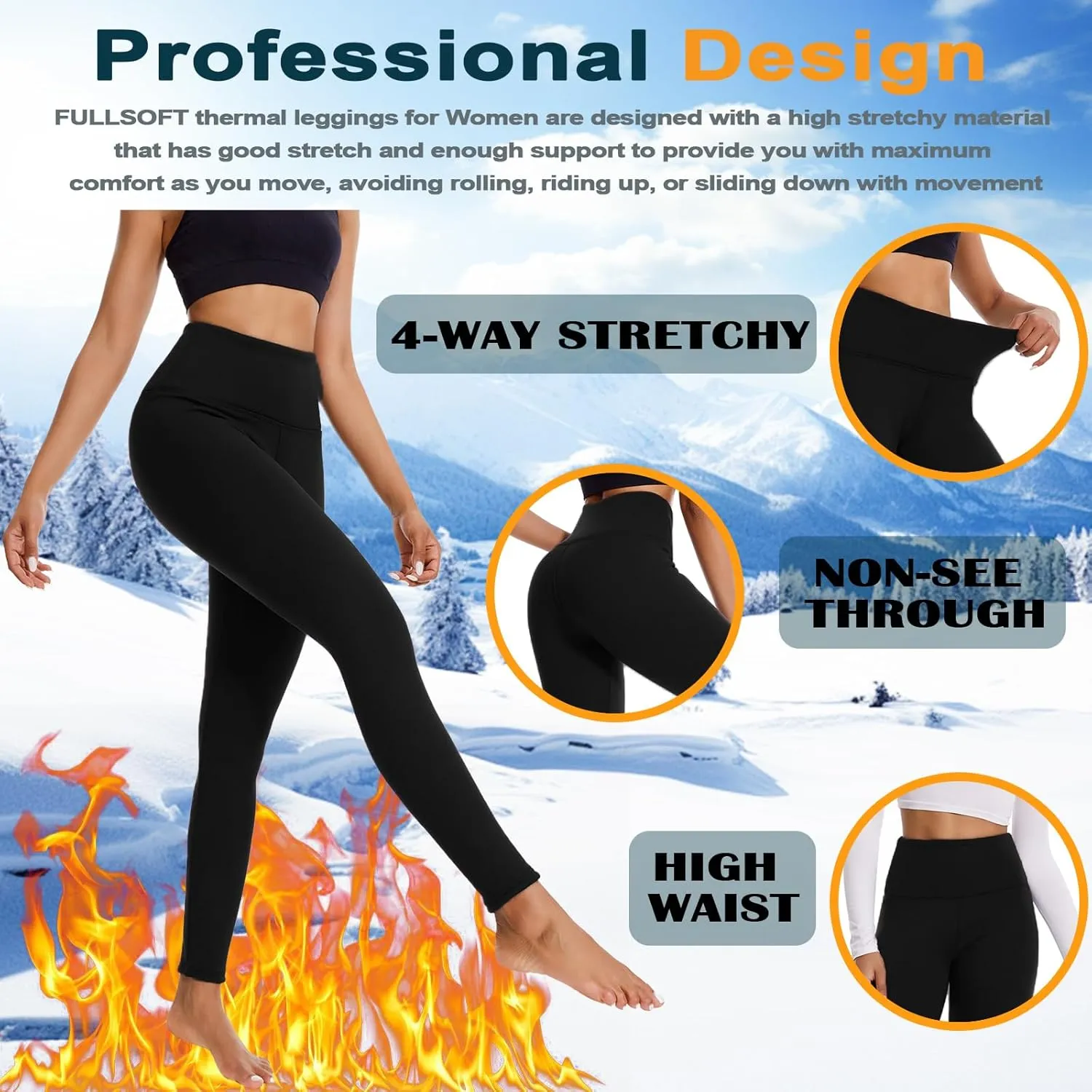 FULLSOFT Thick Fleece Lined Leggings for Women  High Waisted Winter Thermal Warm Yoga Pants Workout Tummy Control Leggings